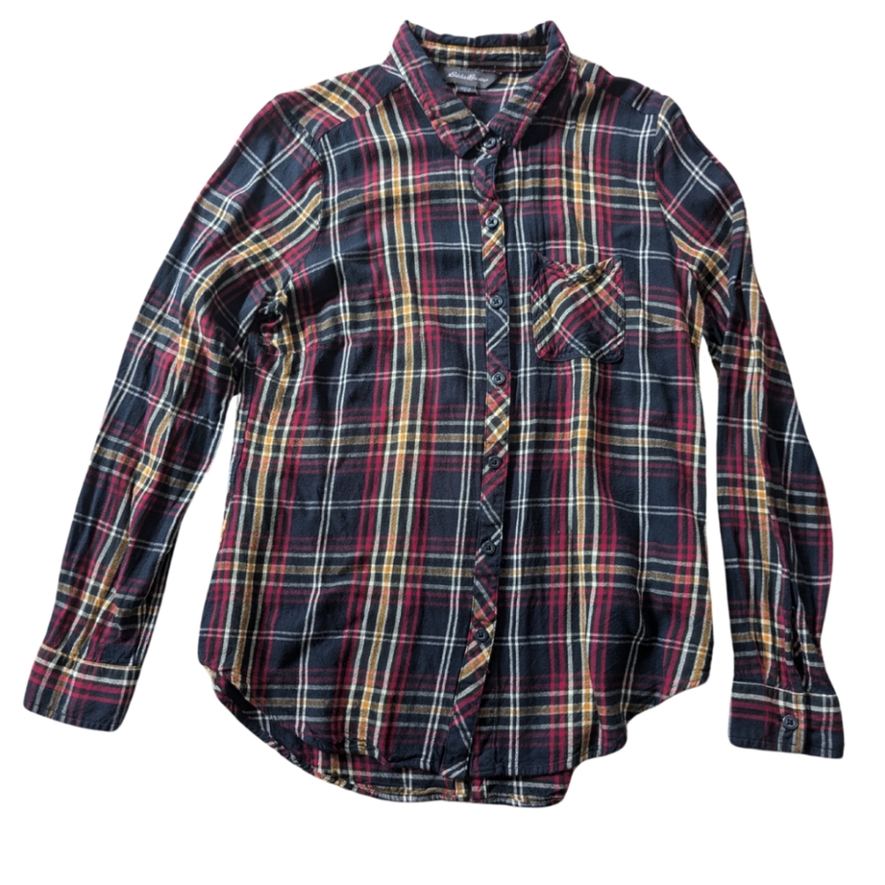 Eddie Bauer Plaid Long Sleeve Button-Up Top - Size M